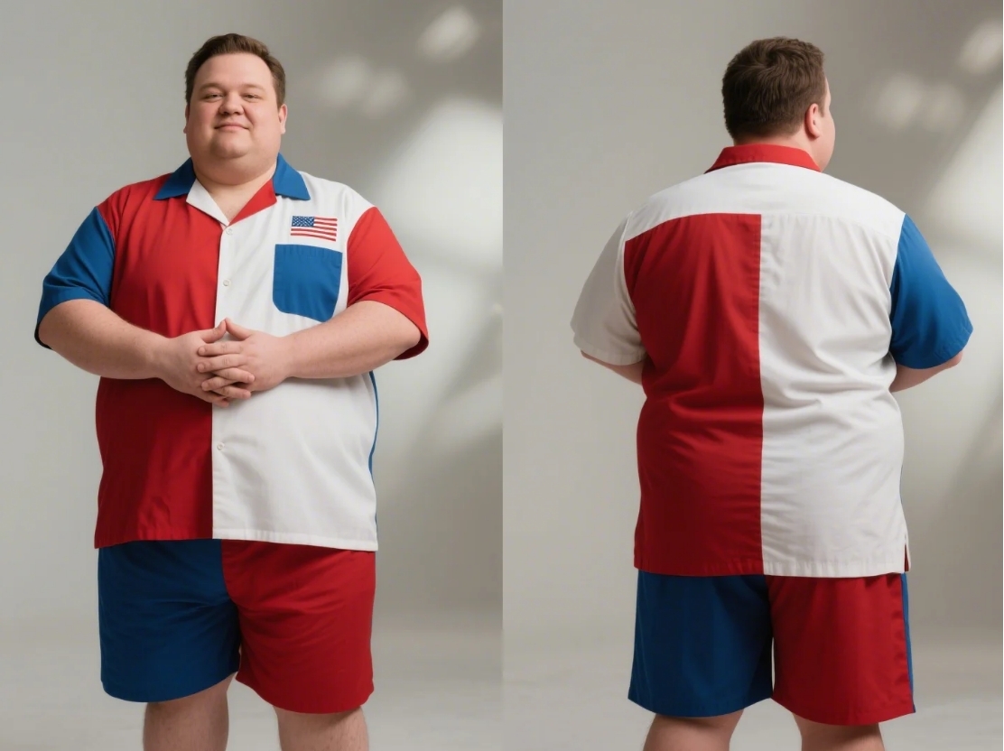 A man wearing big and tall short set