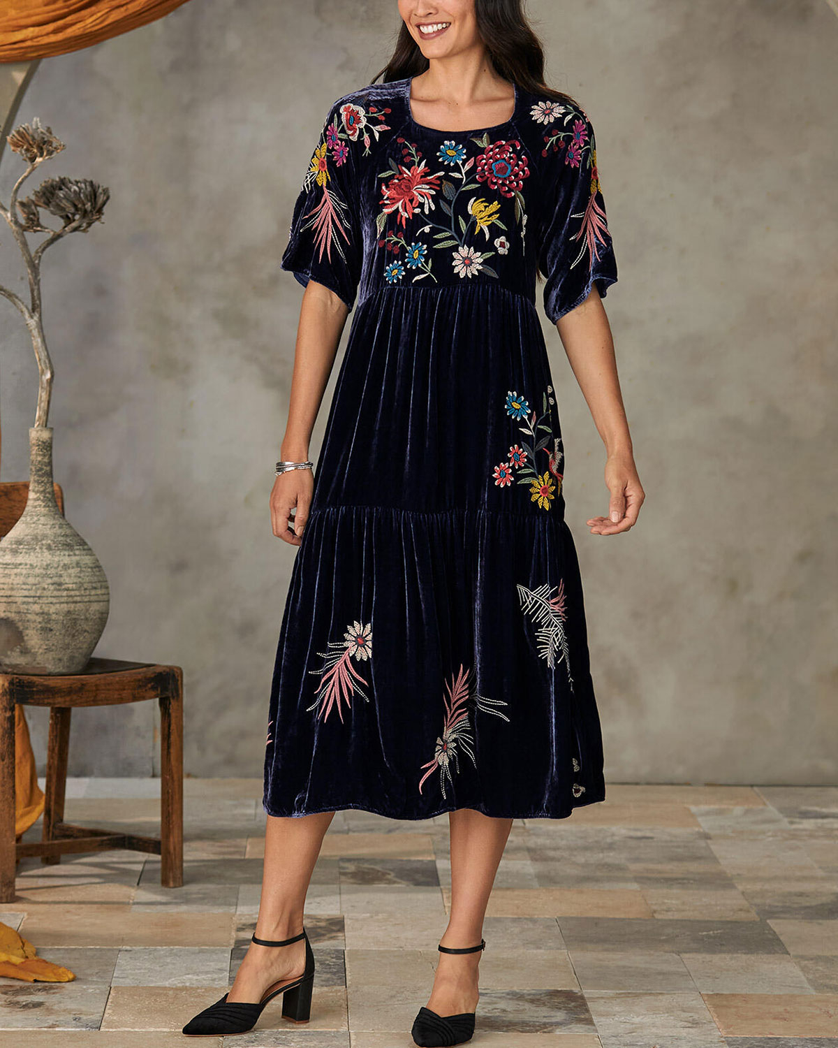 Tiarei Velvet Tiered Dress