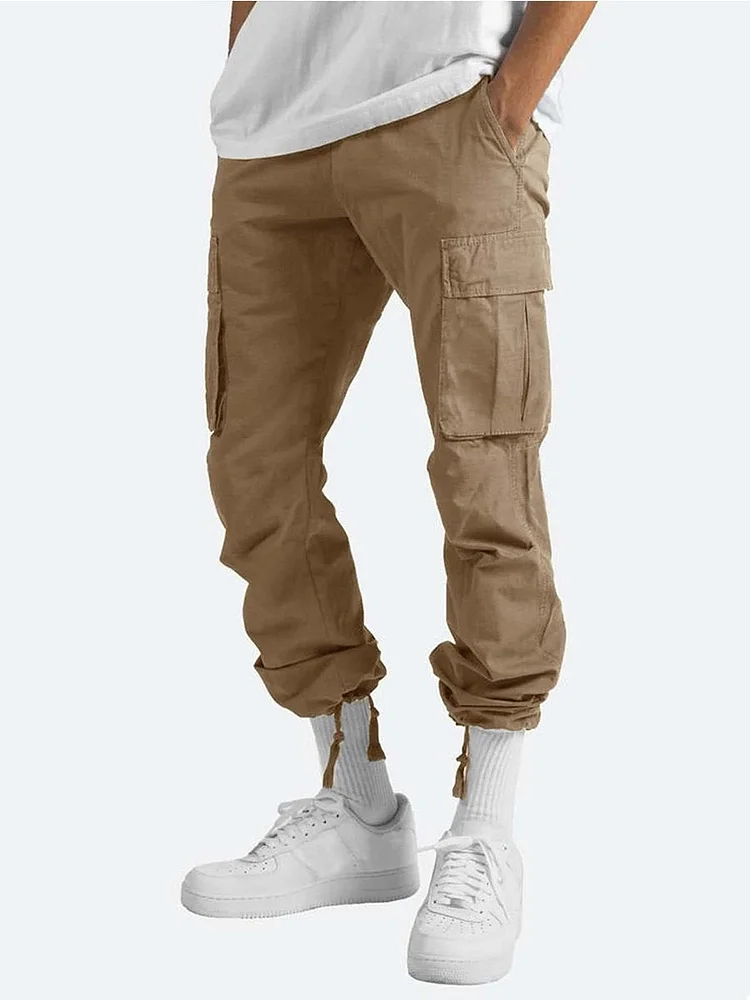 Men's Cargo Pants Solid Casual Multiple Pockets Outdoor Straight Type Fitness Pants Trousers Sweatpants