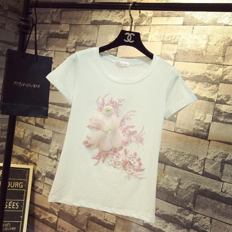 Pastel Flowers Embroidery Tee Shirt SP13661