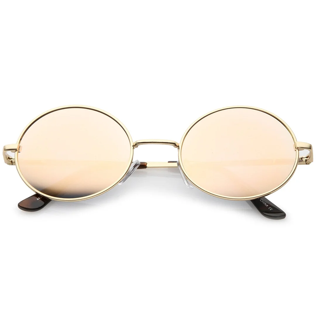 Classic Lightweight Slim Arms Colored Mirror Flat Lens Oval glasses 50mm
