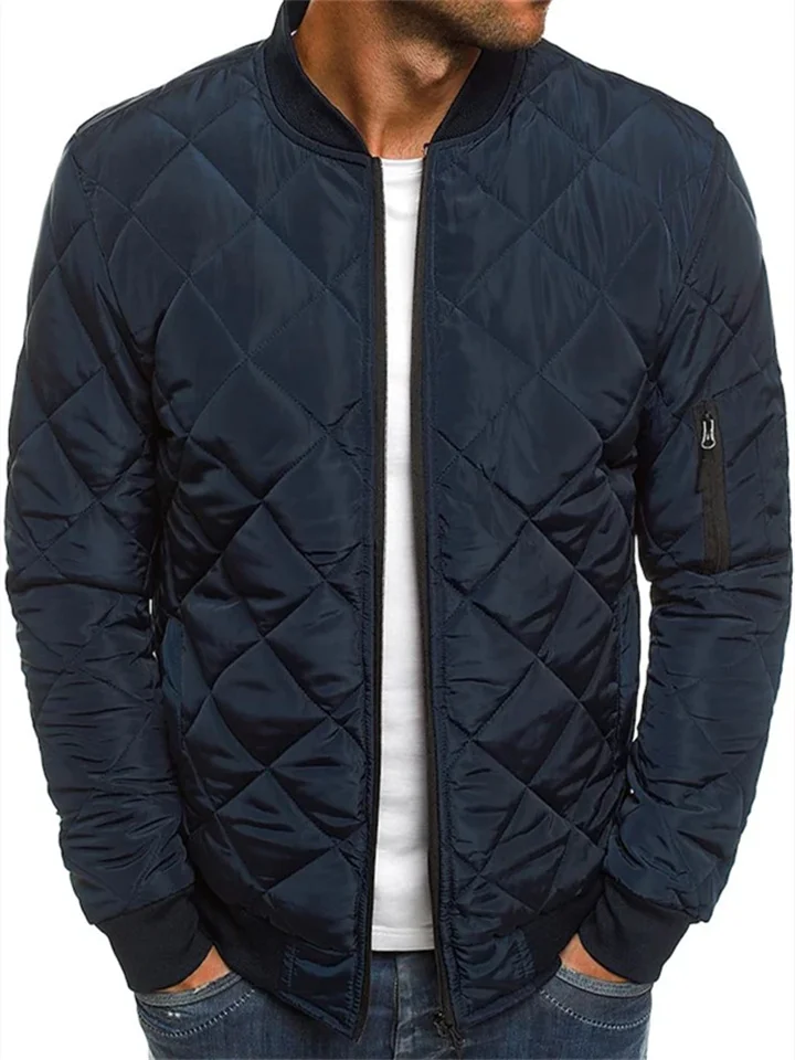 Men's Puffer Jacket Winter Jacket Quilted Jacket Winter Coat Padded Warm Casual Solid Color Outerwear Clothing Apparel Classic & Timeless Navy Wine Red ArmyGreen-Cosfine