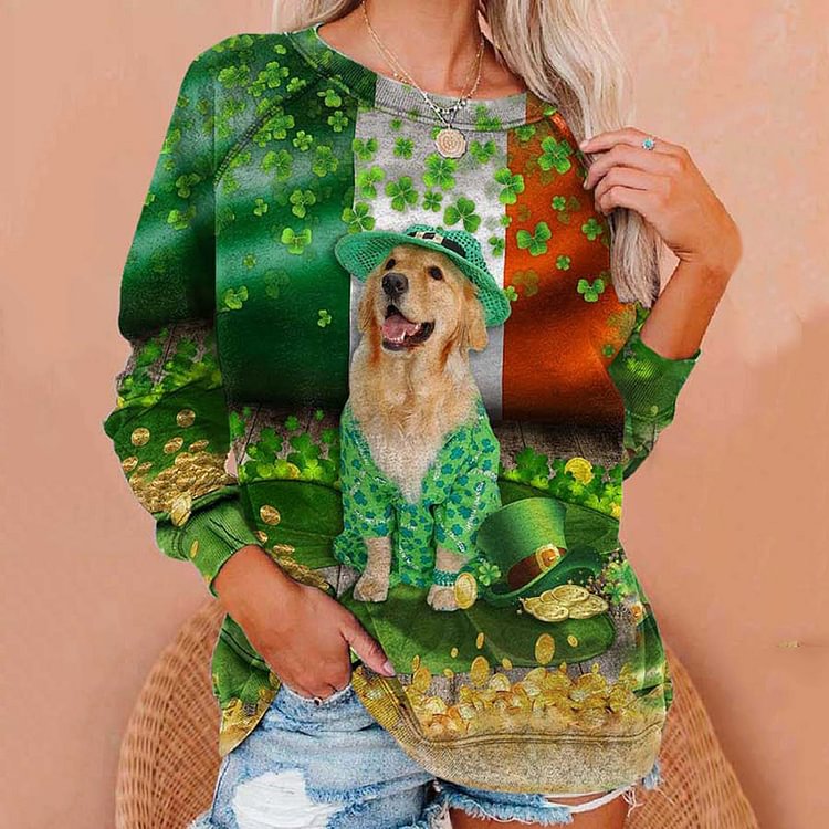 Comstylish St. Patrick's Day Golden Retriever Print Sweatshirt