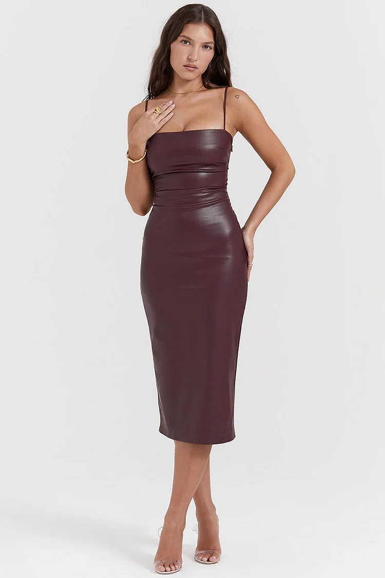 Lace Up Back Cocktail Party Leather Slip Midi Dresses