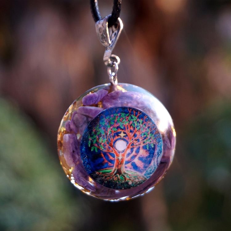 YOY-Charoite Chakra EMF Protection-Tree Of Life Orgonite Pendant