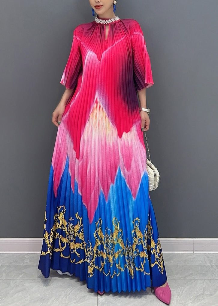 Red Sandalwood Floral Patchwork Short Sleeve T Shirt Loose Maxi Dress