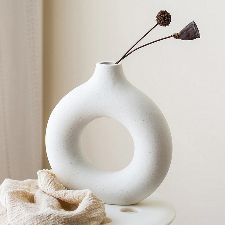 Nordic Circular Hollow Ceramic Art Vase | AvasHome