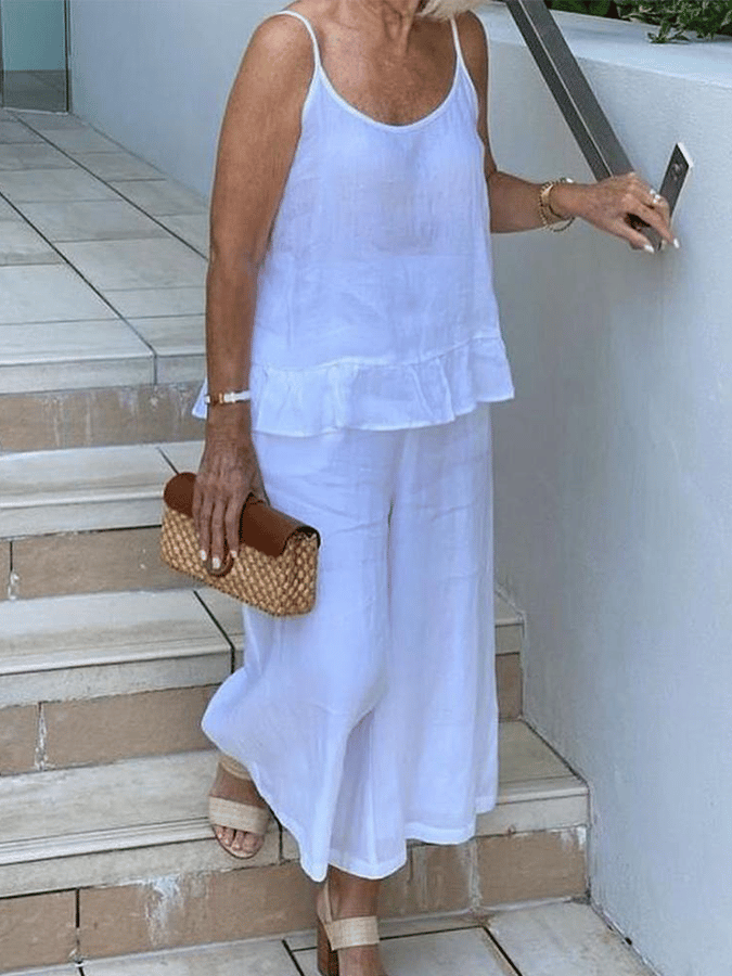 Women's Casual Cotton Linen Short Sleeve Pants Set socialshop