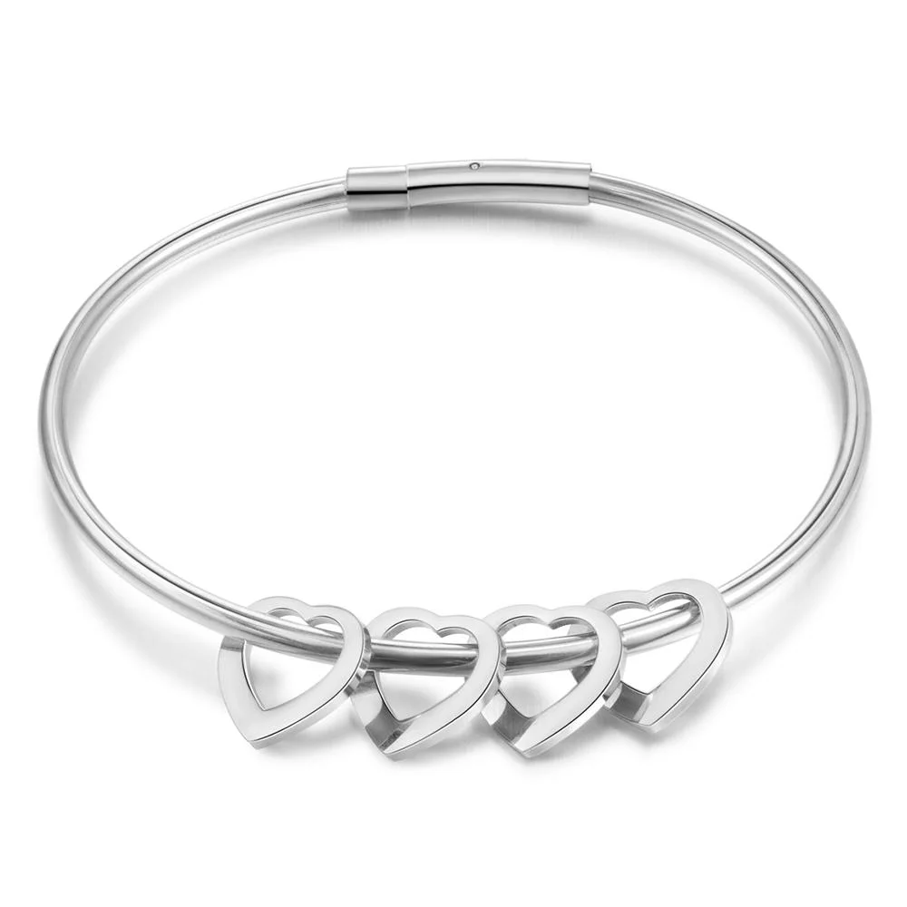 Love Bracelet Bangle Bracelet with 4 Heart Shape Pendant Engraved 4 Names Gift For Mom