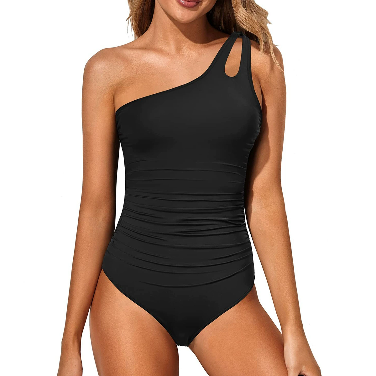 Shesways® One-Shoulder Cutout Swim Dress – Tummy Control One-Piece with Skirt