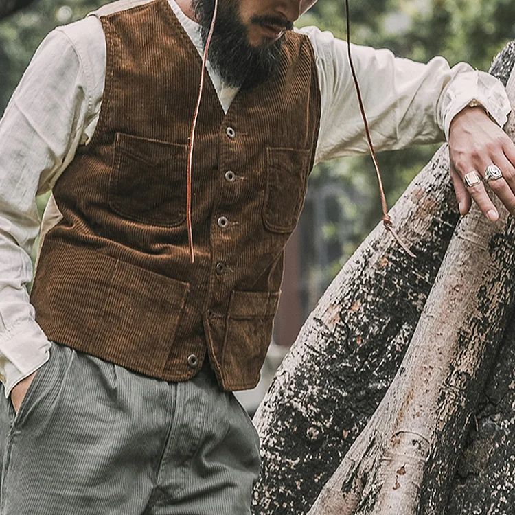 TIMSMEN 1940s Corduroy Hunting Vest Vintage Inspired Waistcoat