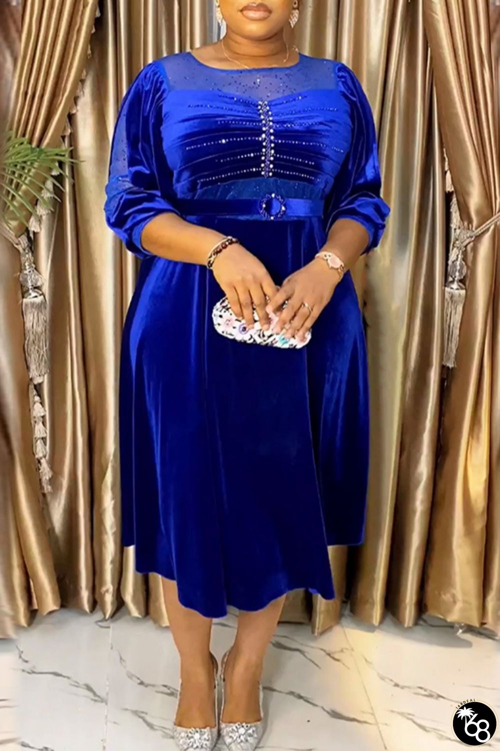 Casual Solid Patchwork Hot Drill O Neck A Line Plus Size Dresses | 168DEAL