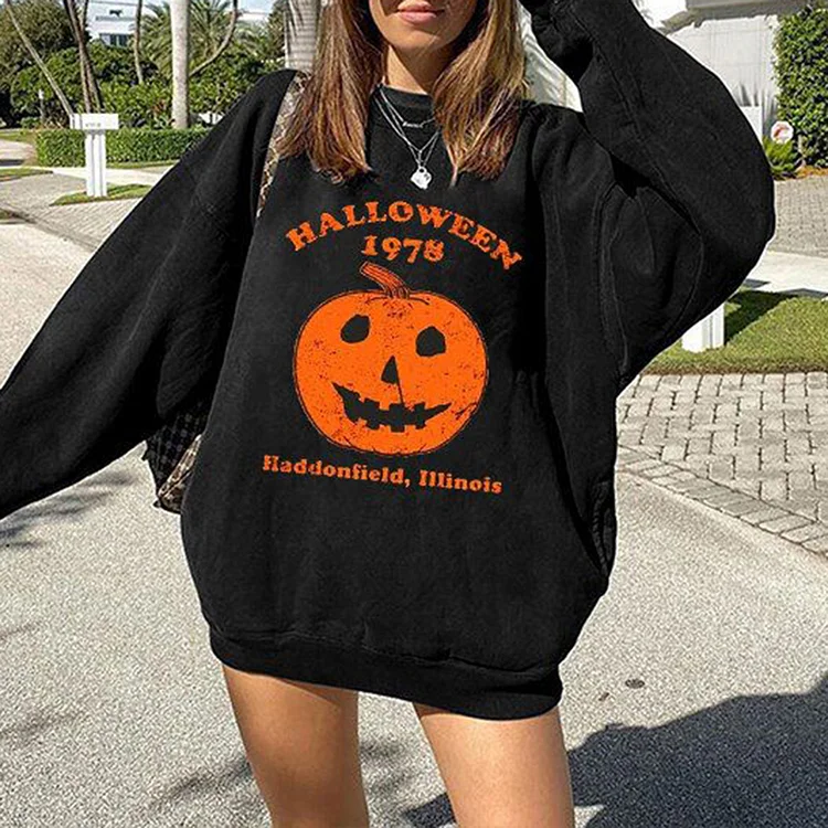 Vefave Halloween Pumpkin Print Casual Sweatshirt
