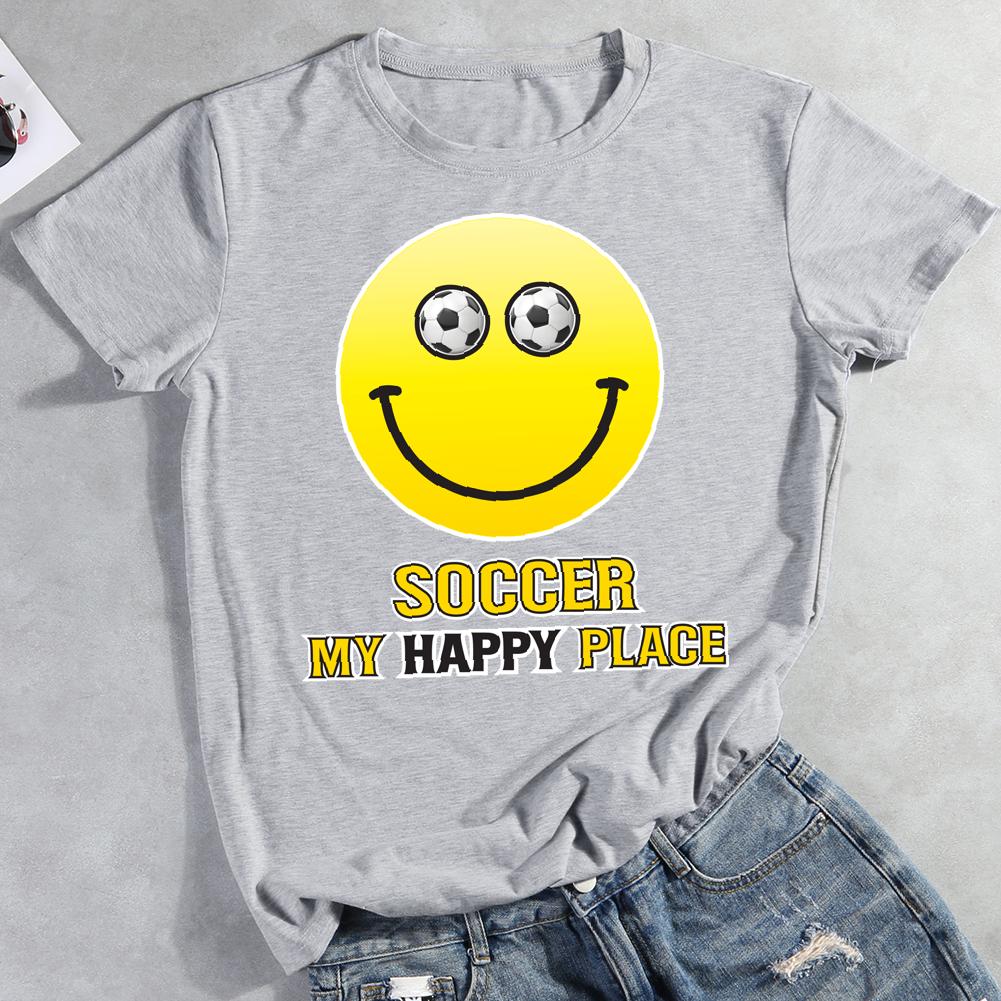 Soccer My Happy Place Round Neck T-shirt-0019422-Guru-buzz