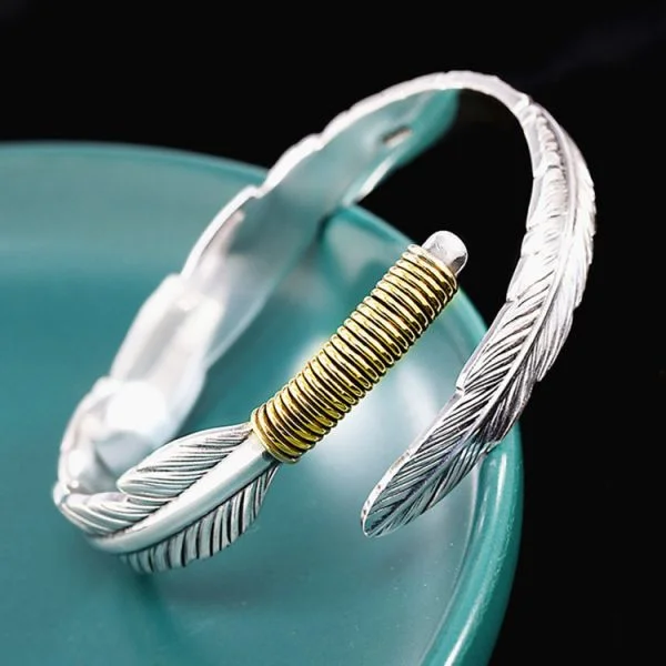 Sterling Silver Feather Bangle Bracelet
