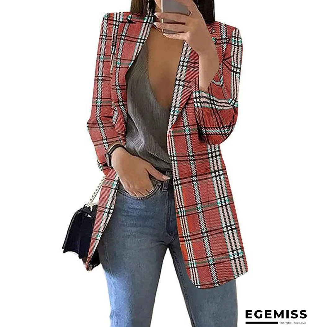 Red Fashion Casual Plaid Print Basic Turndown Collar Long Sleeve Jacket | EGEMISS
