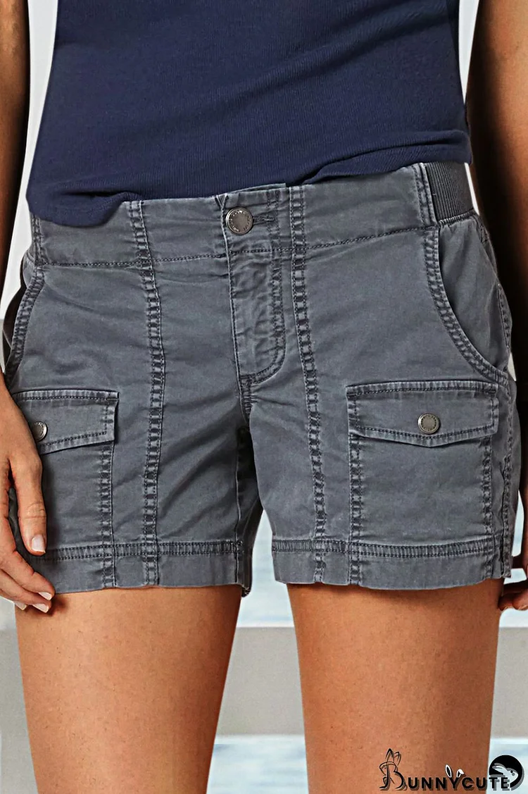 Solid Flap Pocket Low Waist Cargo Shorts