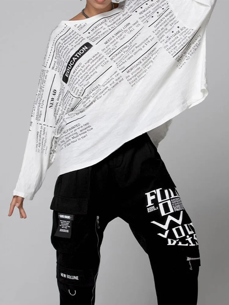 Fashion Loose Crewneck Contrast Color Letter Printed Batwing Sleeve T-shirt  