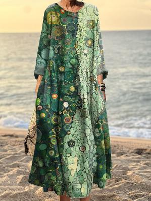 Women's Vintage Art Print Pocket Cotton Dress main image 1