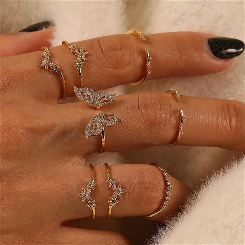 Fashion alloy butterfly geometry 8 pieces of rings - Devcarry