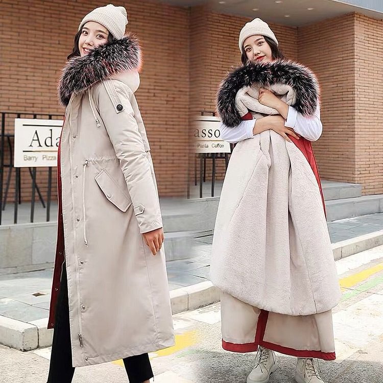 Fashion Long Detachable Lamb Hair Liner Parker Cotton Jacket Coat New Warm Women's Winter Jackets Big Faux Fur Coats Parkas - BlackFridayBuys