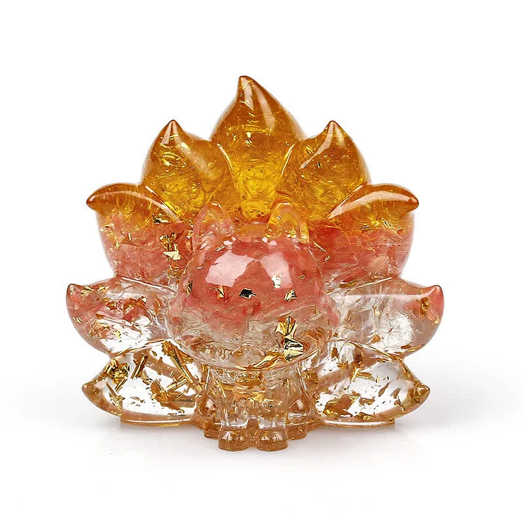Nine-tailed Fox Gemstone Decoration-Citrine&Red Quartz&Clear Crystal
