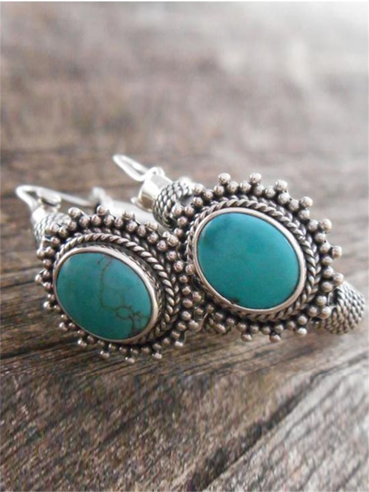 VChics Vintage Turquoise Studded Ring Earrings