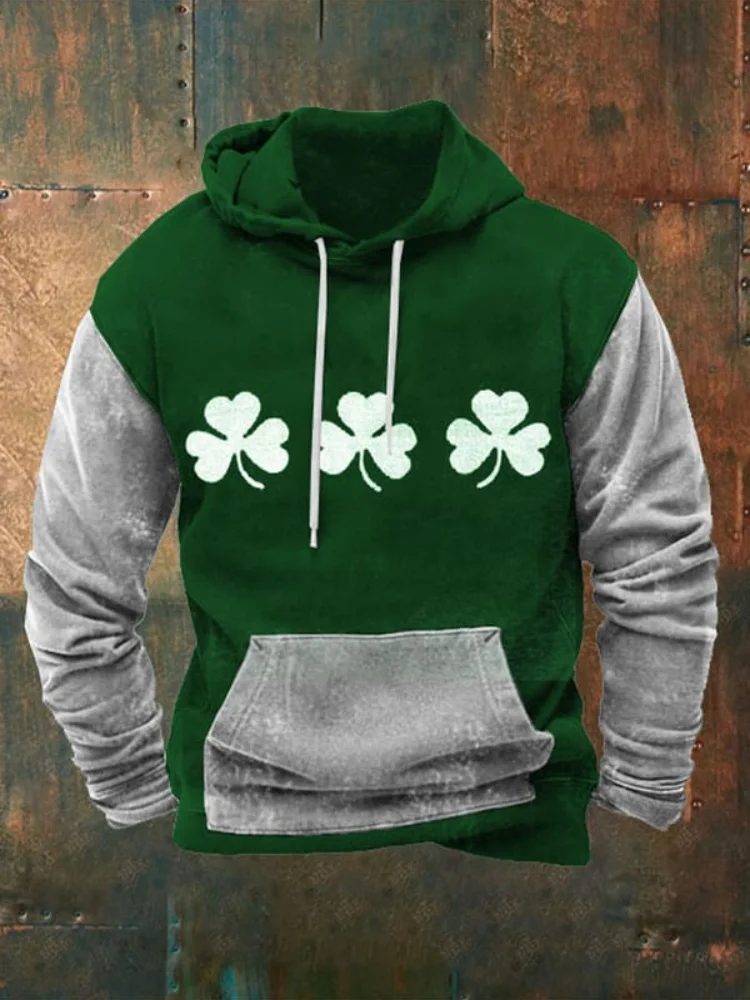 Men's Clover Contrast Patchwork Casual Hoodie