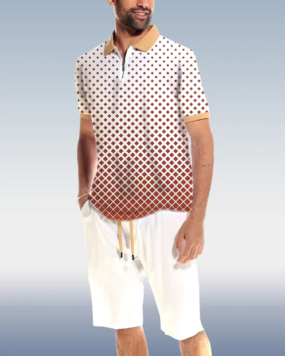 Men's Polka Dot POLO Shirt 2 Piece Shorts Set
