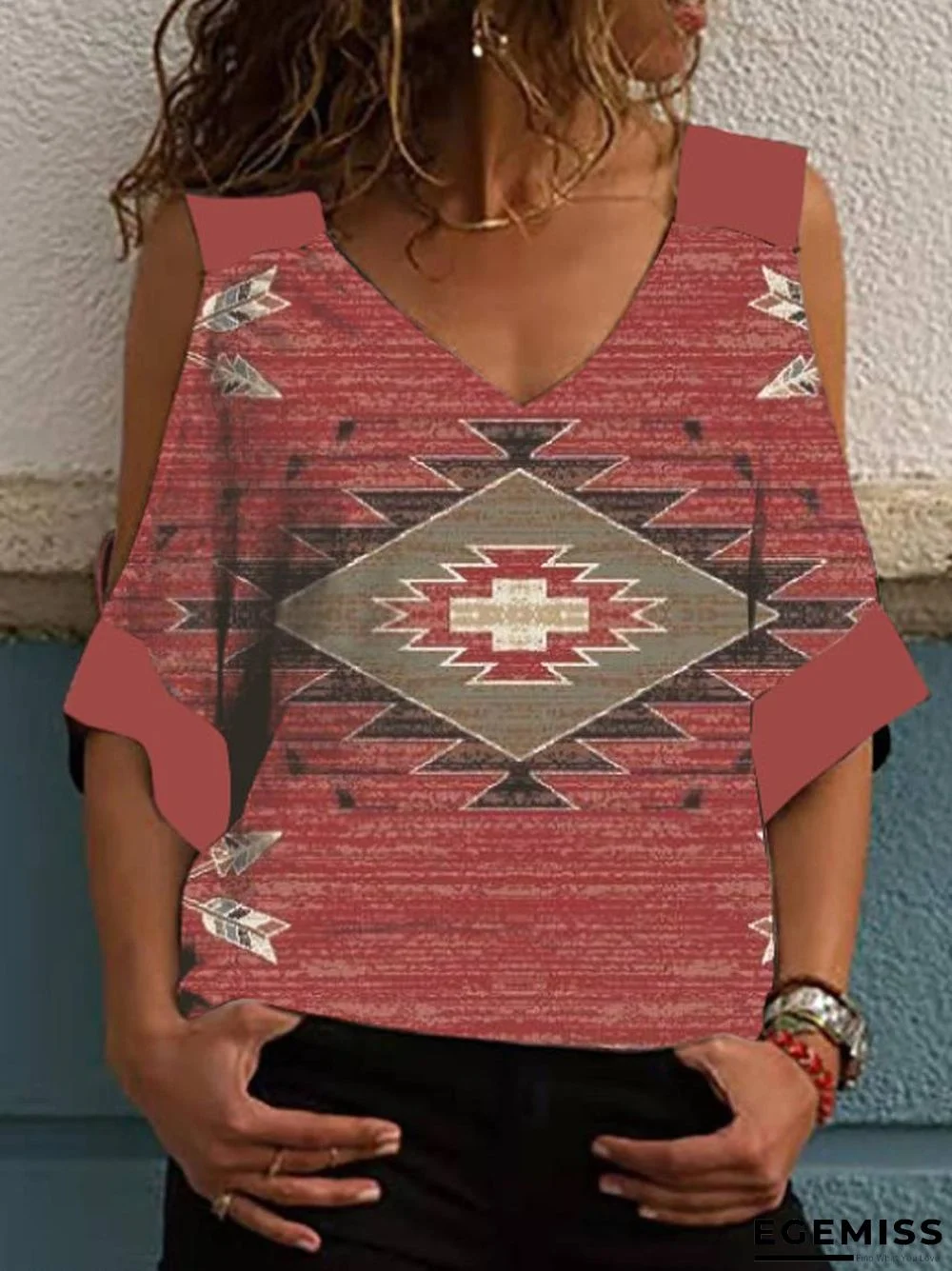 Oversized Off-the-shoulder Mid-sleeve Vintage-print T-shirt | EGEMISS