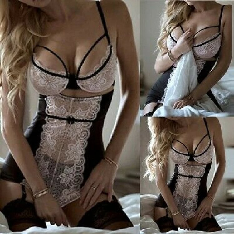 pornhint Pornhint 1 Set Sexy Women Lace Lingerie See Through Bra Bodycon Skirts Nightwear Lingerie