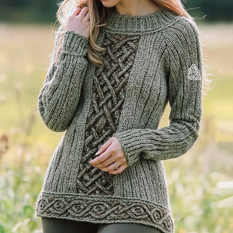 Women's Celtic Knot Jacquard Logo Aran Sweater