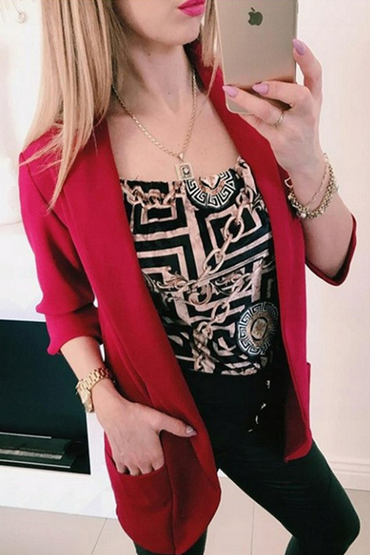 Fashion Casual Solid Split Joint Turndown Collar Outerwear(3 colors)