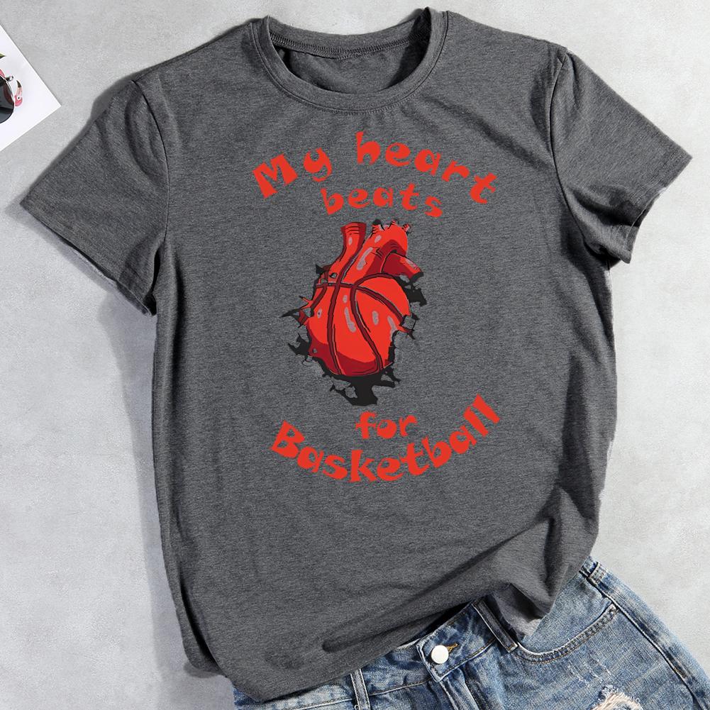 my heart beats for basketball Round Neck T-shirt-0022401-Guru-buzz