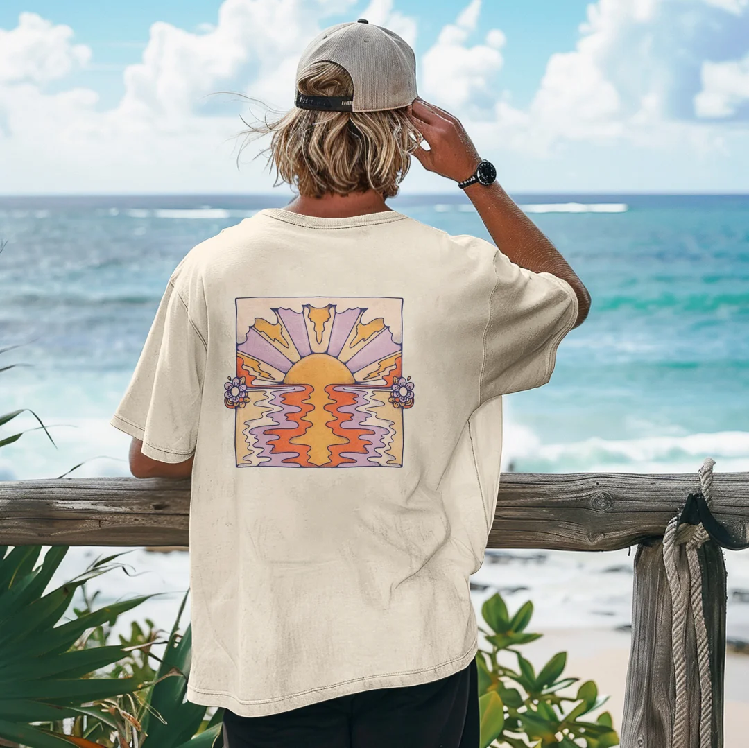 Sunset At Sea Printed Oversized Men's T-shirt - Devcarry