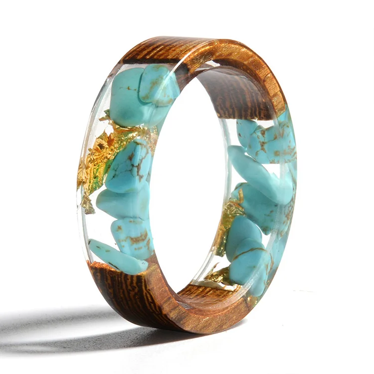 olivenorma wood and crystal healing ring turquoise