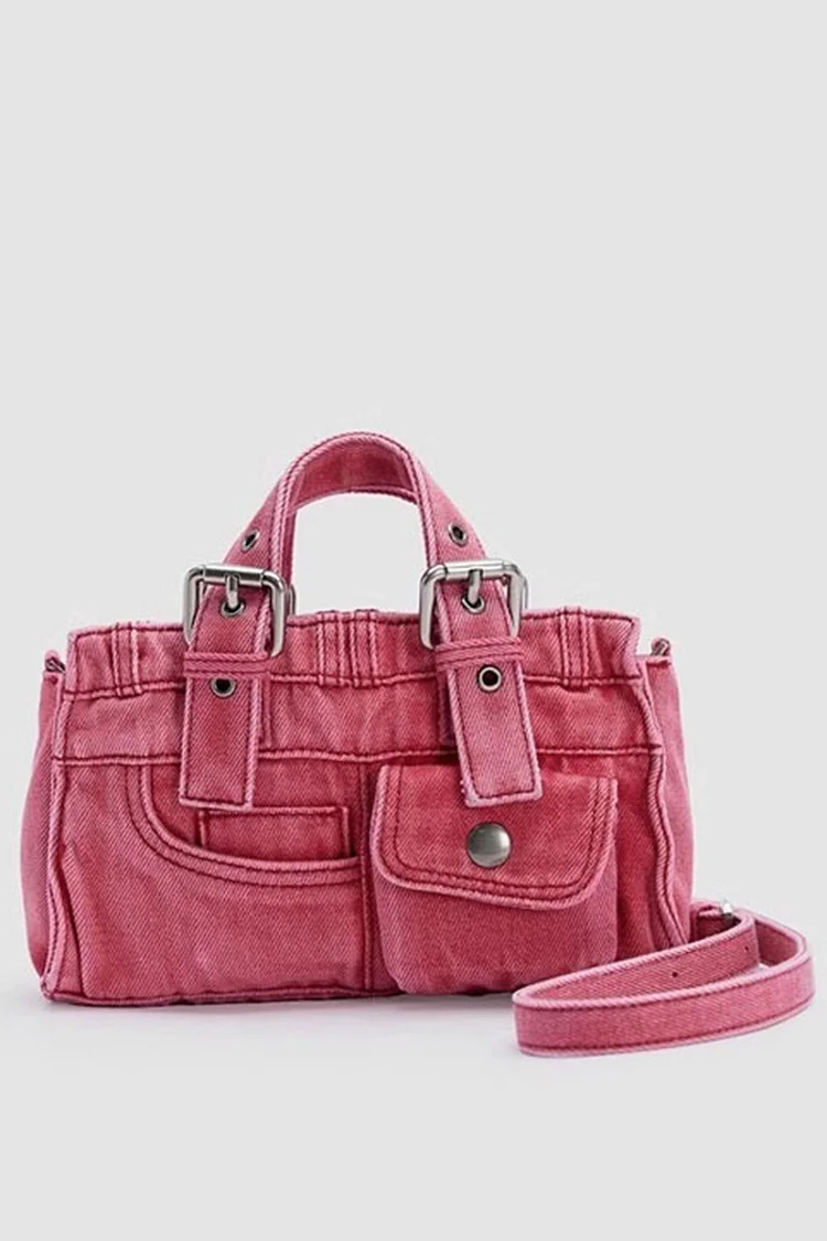 Vintage Hot Pink Washed Denim Handbag Bags