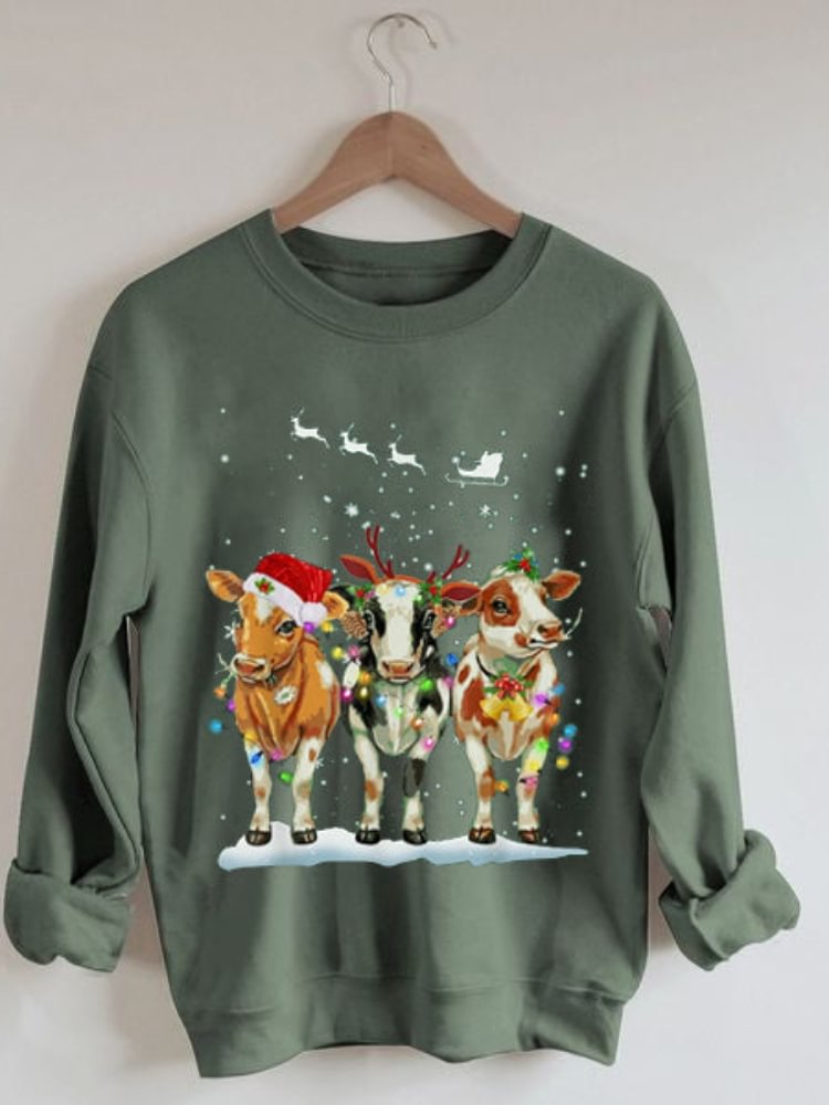 Comstylish Three Funny Christmas Cows Print Sweatshirt