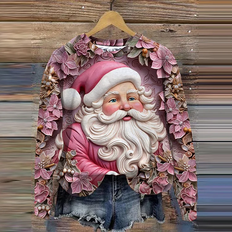Santa Claus Print Long Sleeved Sweatshirt