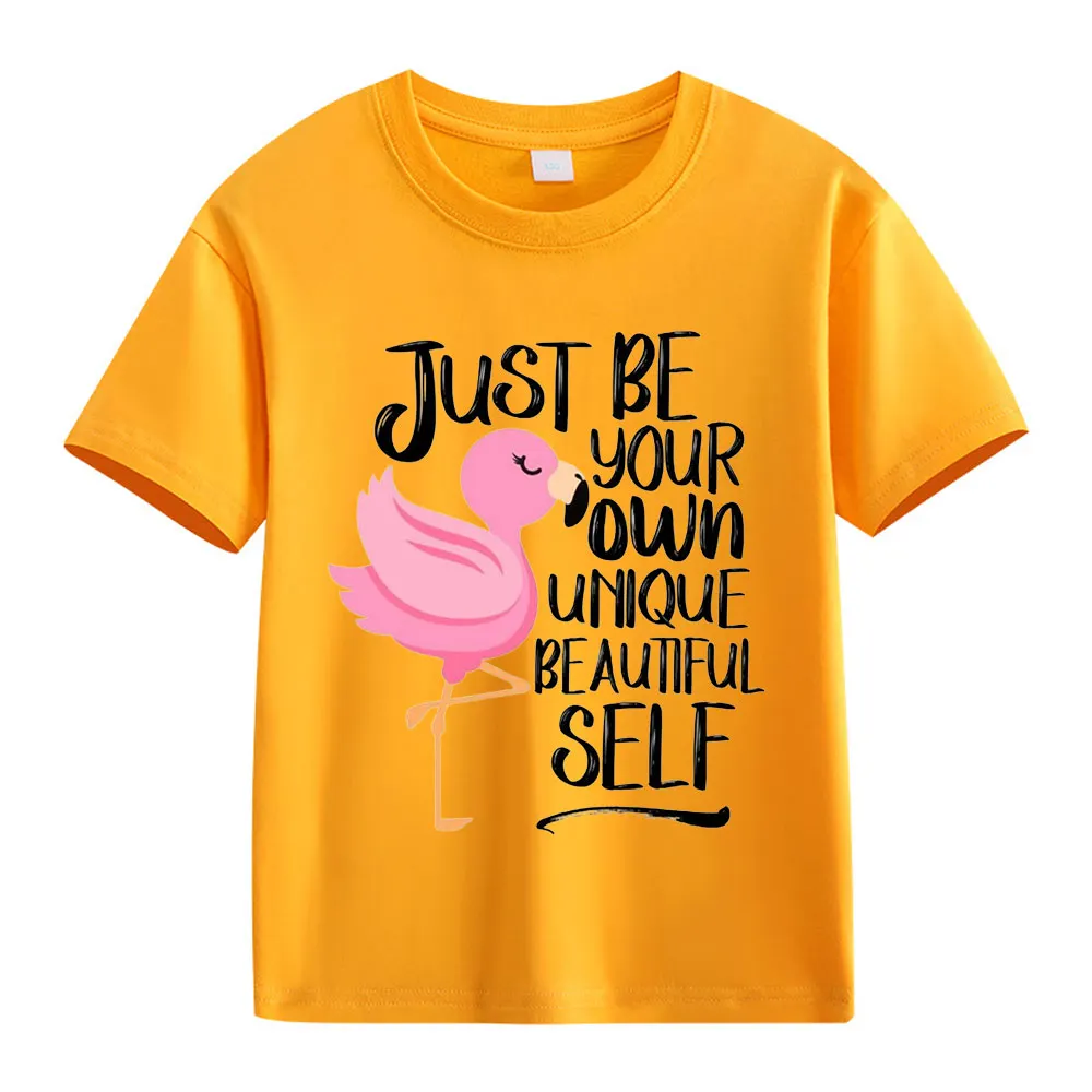 【2Y-13Y】Just Be Your Own Unique Beautiful Self Flamingo Graphic T-Shirt For Kids