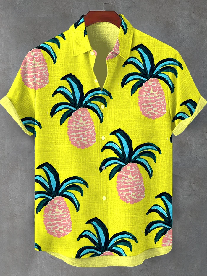 Men's Pineapple Graphic Print Short Sleeve Shirt