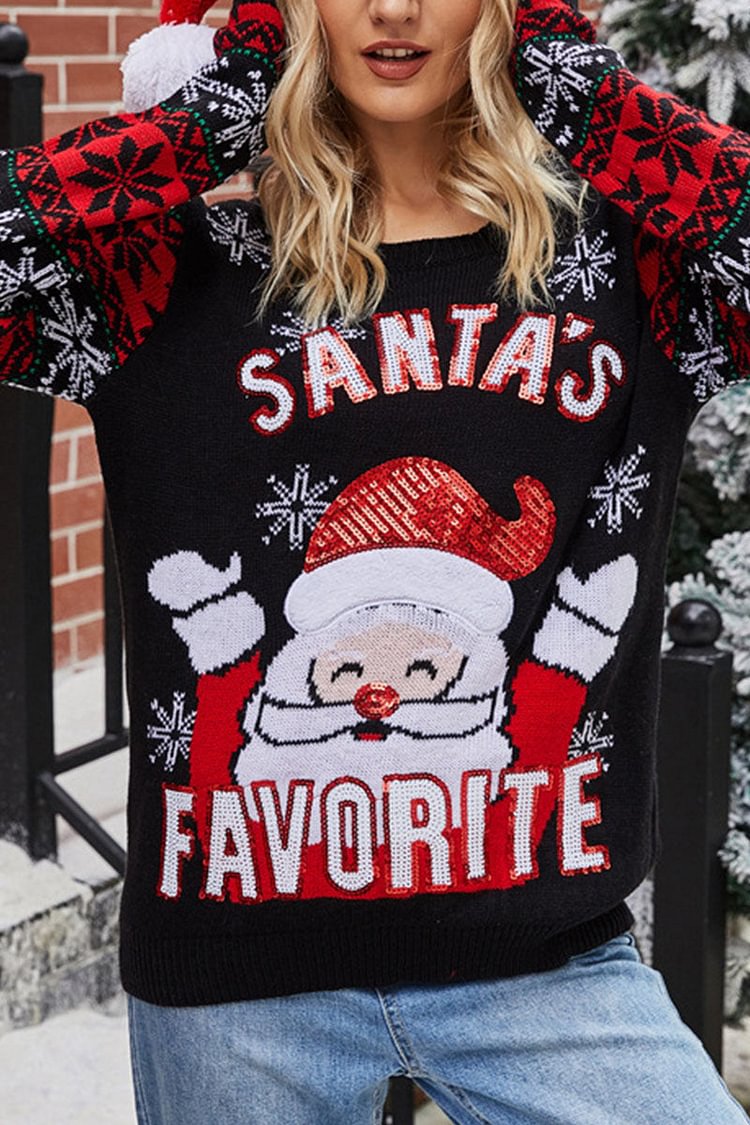 Fashion British Style Santa Claus Split Joint Letter O Neck Tops - Life is Beautiful for You - SheChoic