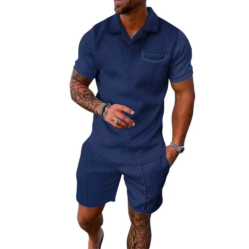 Men's Casual Printed Polo Suit letclo Letclo