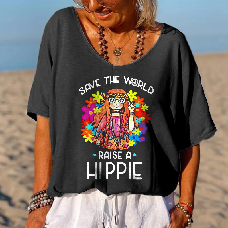 Save The World Raise A Hippie Printed T-shirt