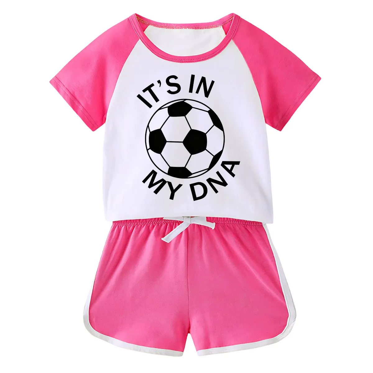 【18M-11Y】Toddler Soccer 'It's In My DNA' 2-Piece Outfit - Sporty Graphic Raglan Top & Shorts Set For Kids
