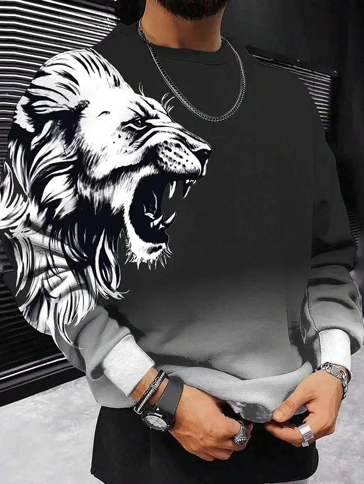 Men's Roaring Lion Print Casual Sweatshirt