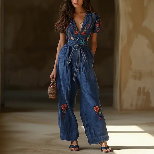 Women's Bohemian Short Sleeve Jumpsuit
