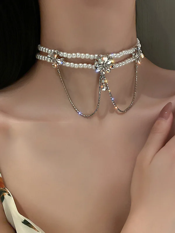 Stylish Rhinestone Floral Necklaces Accessories