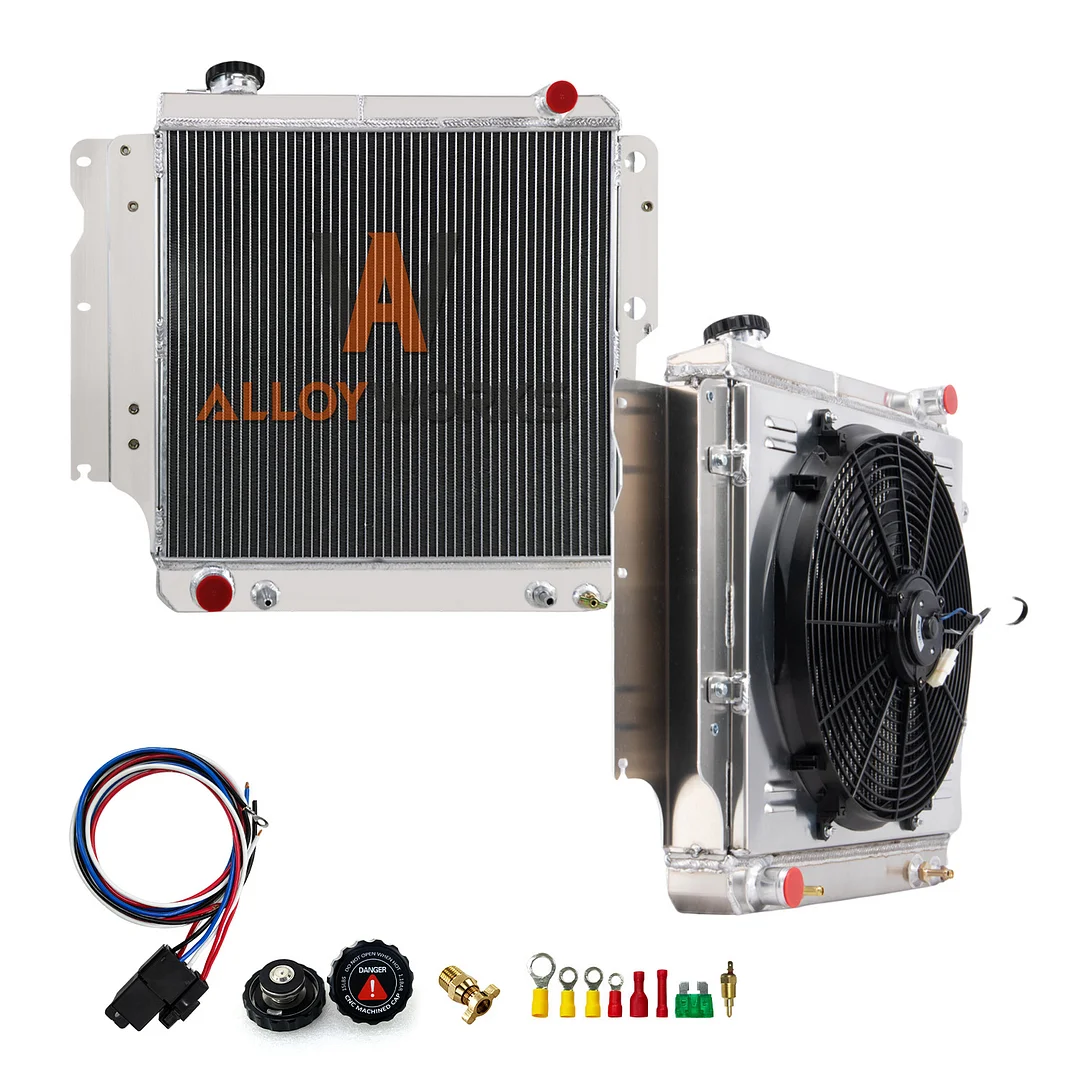 Alloyworks 4 Rows Aluminum Radiator with Shroud Fan Relay For 87-06 JEEP WRANGLER YJ / TJ 2.4/2.5/4.0/4.2L - 23" Height X 26" Width 120W STRENGTHEN COOLING