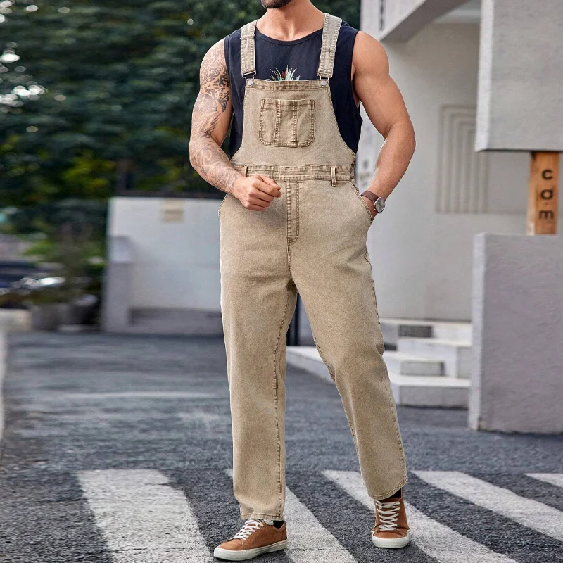  Men's High Stretch Casual Washed Fashion Plus Size Denim Overalls